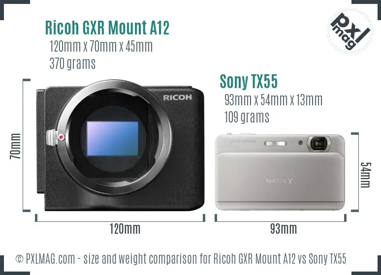 Ricoh GXR Mount A12 vs Sony TX55 size comparison