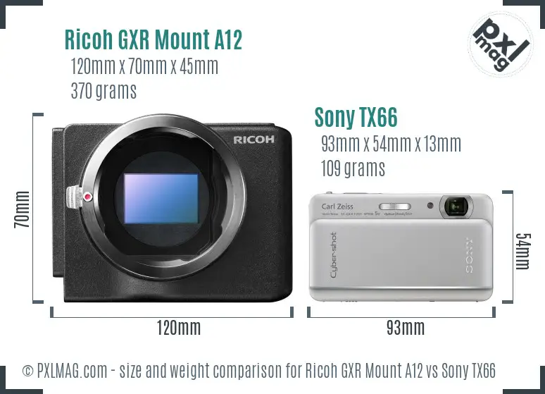 Ricoh GXR Mount A12 vs Sony TX66 size comparison