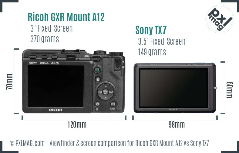 Ricoh GXR Mount A12 vs Sony TX7 Screen and Viewfinder comparison