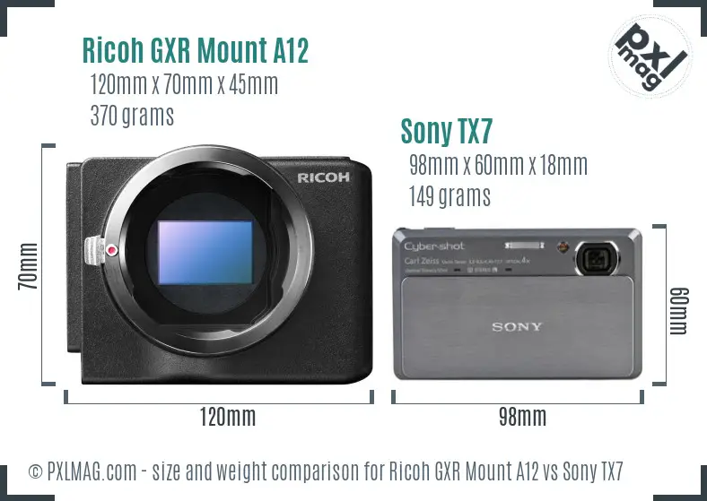 Ricoh GXR Mount A12 vs Sony TX7 size comparison