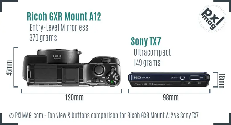 Ricoh GXR Mount A12 vs Sony TX7 top view buttons comparison
