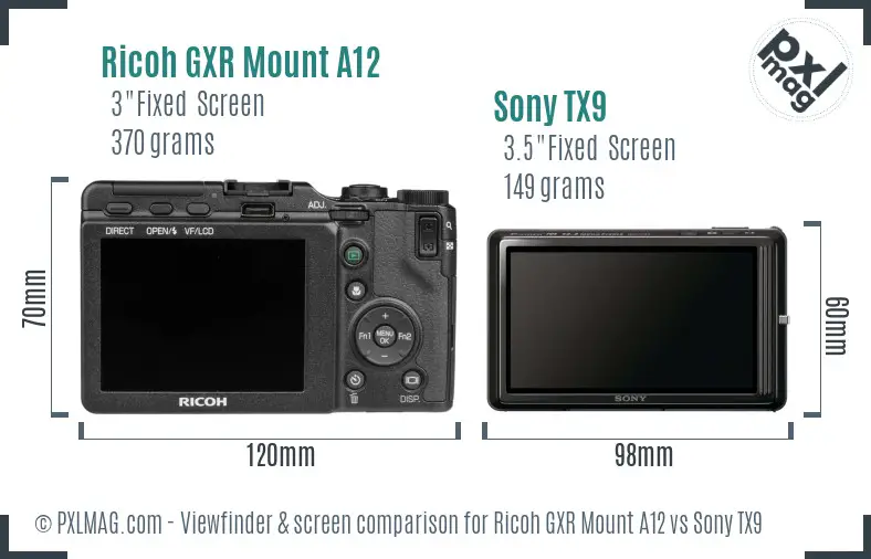 Ricoh GXR Mount A12 vs Sony TX9 Screen and Viewfinder comparison