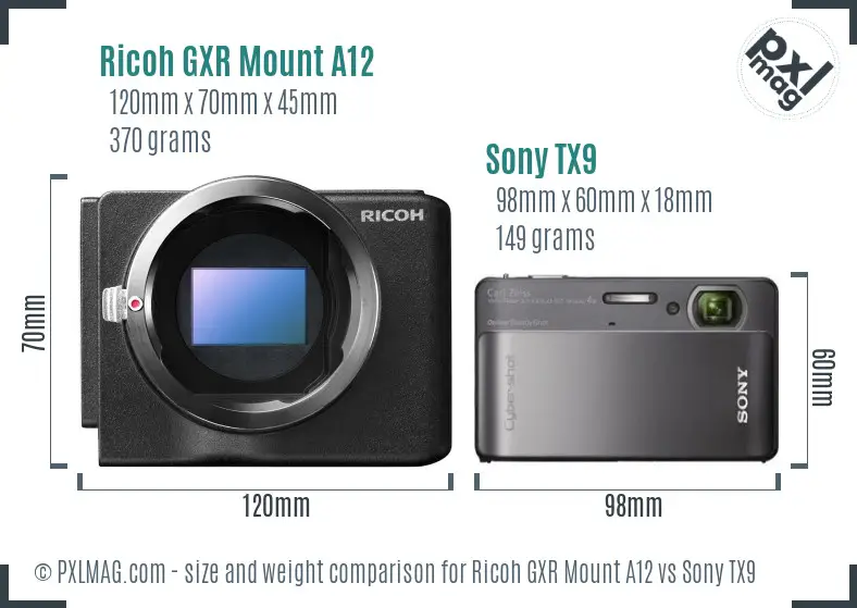 Ricoh GXR Mount A12 vs Sony TX9 size comparison