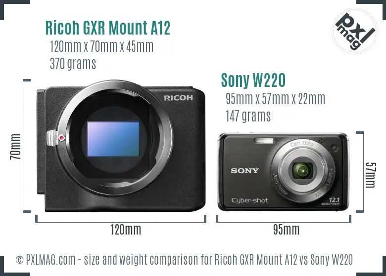 Ricoh GXR Mount A12 vs Sony W220 size comparison