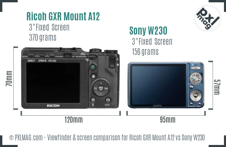 Ricoh GXR Mount A12 vs Sony W230 Screen and Viewfinder comparison