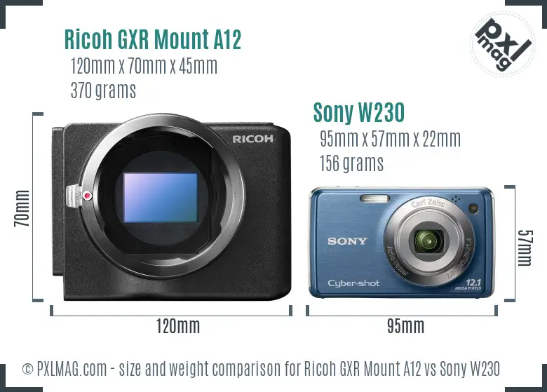 Ricoh GXR Mount A12 vs Sony W230 size comparison