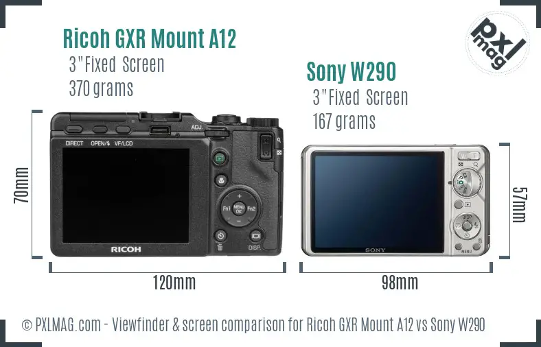 Ricoh GXR Mount A12 vs Sony W290 Screen and Viewfinder comparison