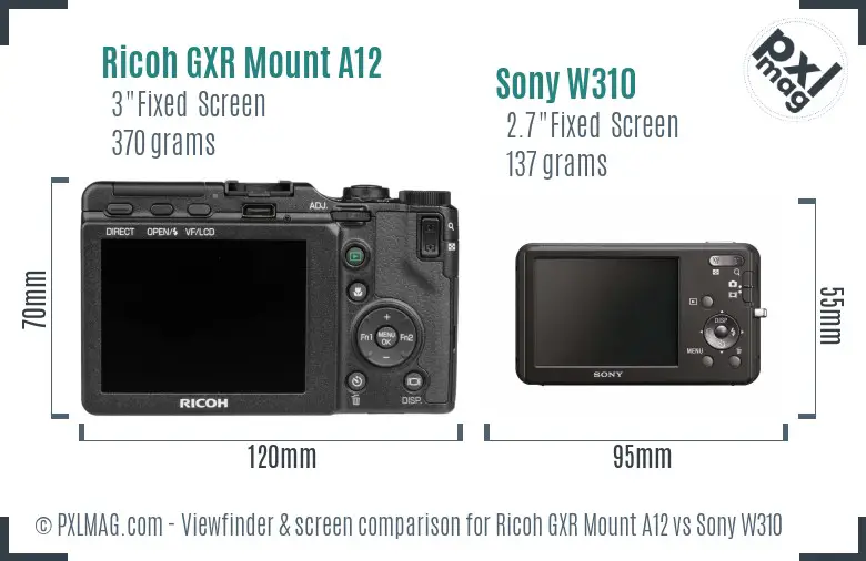 Ricoh GXR Mount A12 vs Sony W310 Screen and Viewfinder comparison