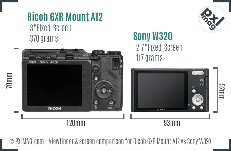 Ricoh GXR Mount A12 vs Sony W320 Screen and Viewfinder comparison