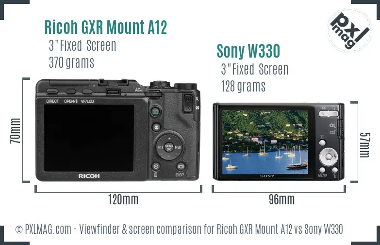 Ricoh GXR Mount A12 vs Sony W330 Screen and Viewfinder comparison