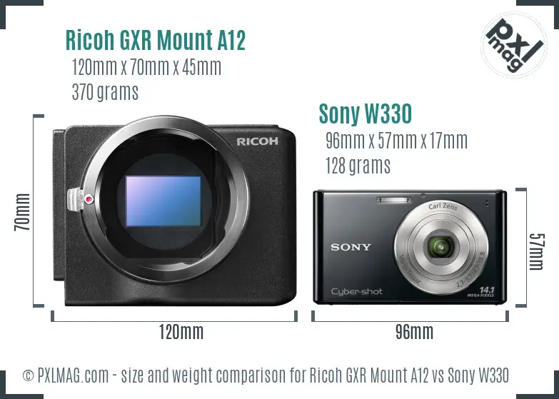 Ricoh GXR Mount A12 vs Sony W330 size comparison