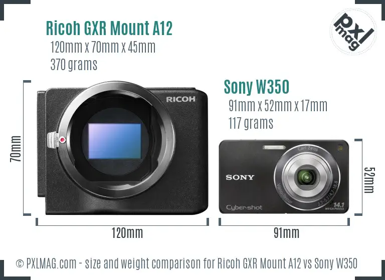 Ricoh GXR Mount A12 vs Sony W350 size comparison