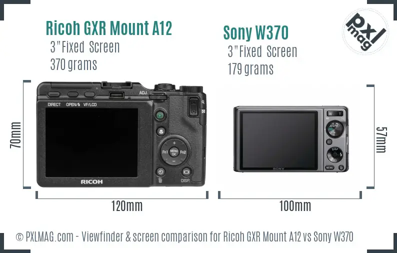 Ricoh GXR Mount A12 vs Sony W370 Screen and Viewfinder comparison