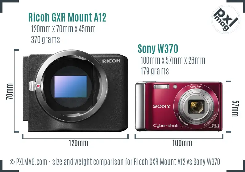 Ricoh GXR Mount A12 vs Sony W370 size comparison