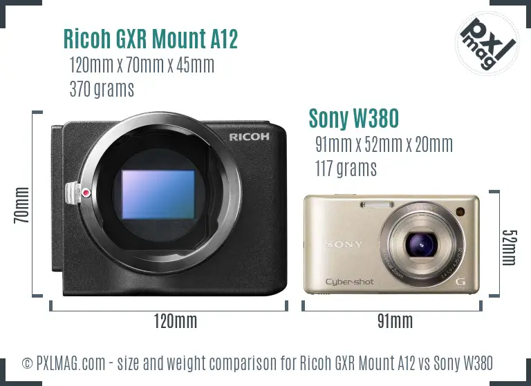 Ricoh GXR Mount A12 vs Sony W380 size comparison