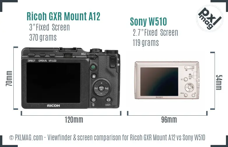 Ricoh GXR Mount A12 vs Sony W510 Screen and Viewfinder comparison