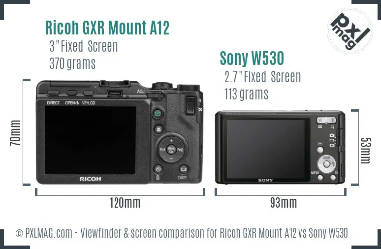 Ricoh GXR Mount A12 vs Sony W530 Screen and Viewfinder comparison