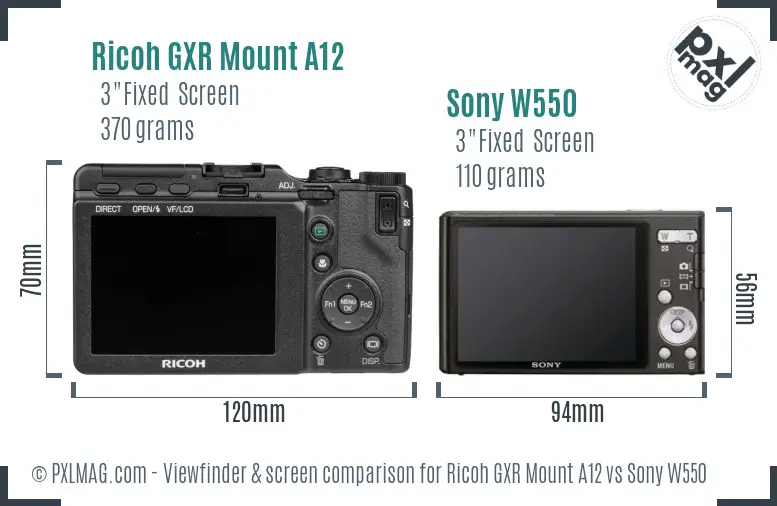 Ricoh GXR Mount A12 vs Sony W550 Screen and Viewfinder comparison