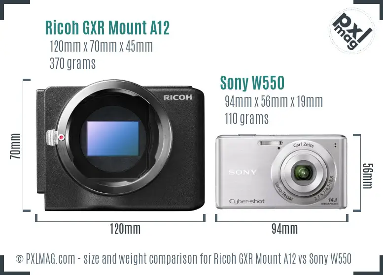 Ricoh GXR Mount A12 vs Sony W550 size comparison