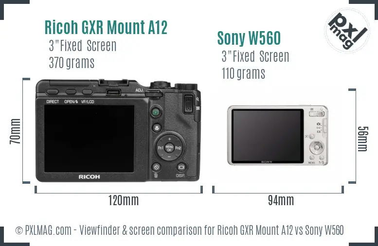 Ricoh GXR Mount A12 vs Sony W560 Screen and Viewfinder comparison