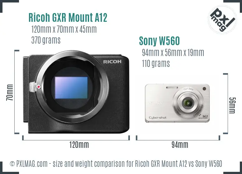 Ricoh GXR Mount A12 vs Sony W560 size comparison