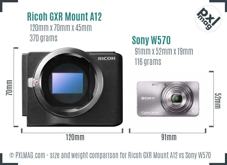 Ricoh GXR Mount A12 vs Sony W570 size comparison