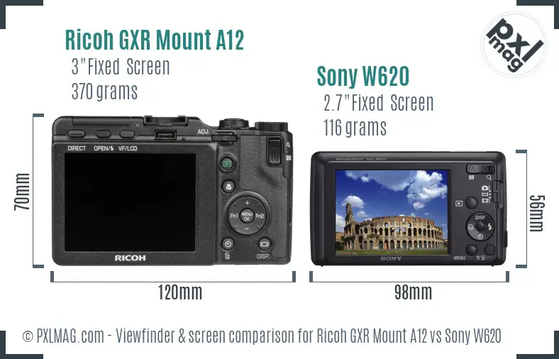 Ricoh GXR Mount A12 vs Sony W620 Screen and Viewfinder comparison