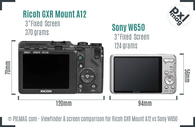 Ricoh GXR Mount A12 vs Sony W650 Screen and Viewfinder comparison