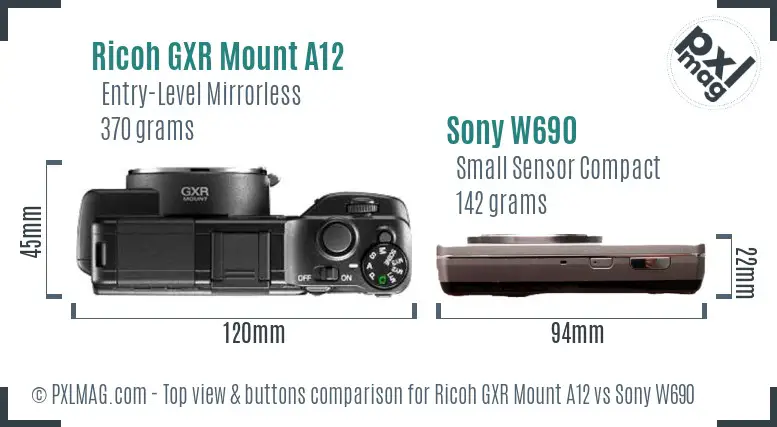 Ricoh GXR Mount A12 vs Sony W690 top view buttons comparison