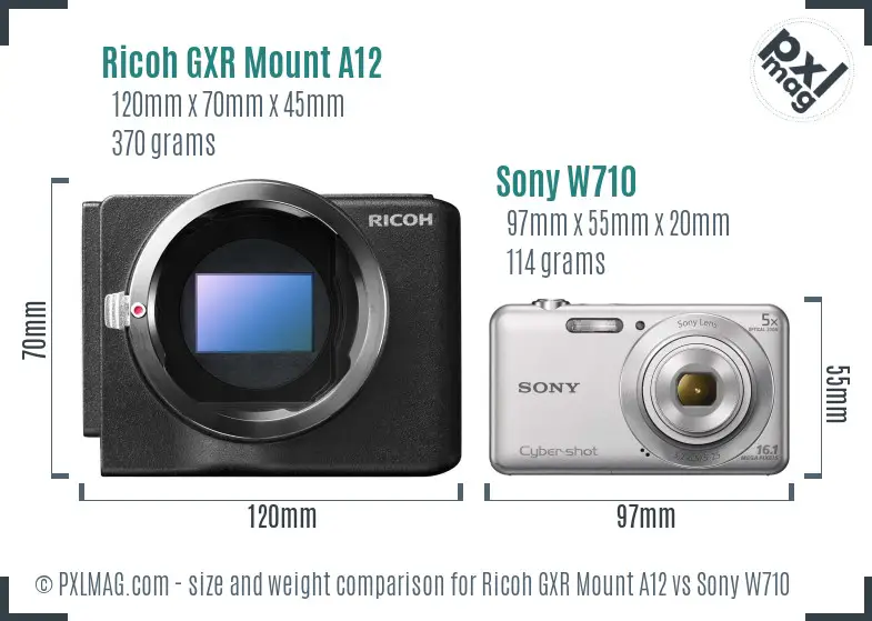 Ricoh GXR Mount A12 vs Sony W710 size comparison