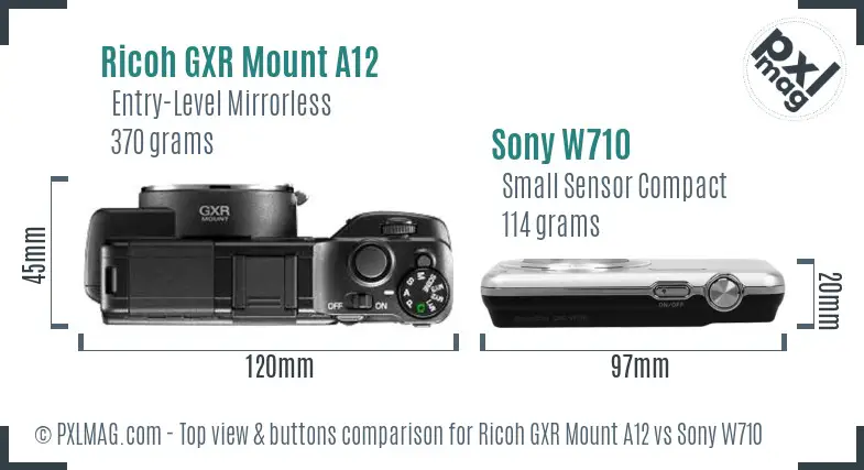 Ricoh GXR Mount A12 vs Sony W710 top view buttons comparison