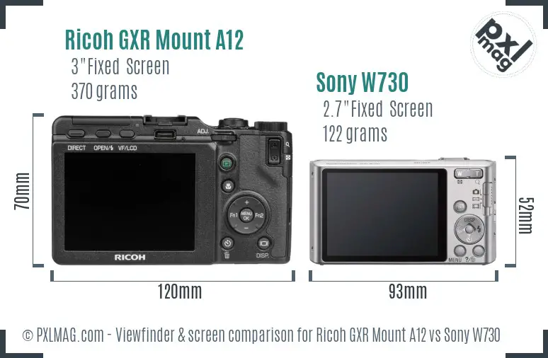 Ricoh GXR Mount A12 vs Sony W730 Screen and Viewfinder comparison