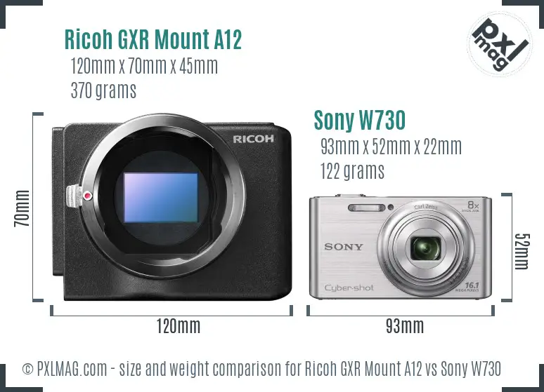 Ricoh GXR Mount A12 vs Sony W730 size comparison