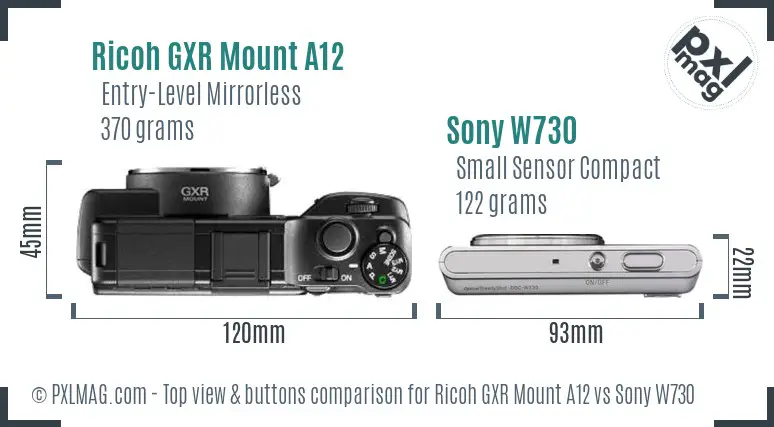 Ricoh GXR Mount A12 vs Sony W730 top view buttons comparison