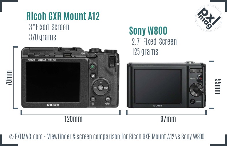 Ricoh GXR Mount A12 vs Sony W800 Screen and Viewfinder comparison