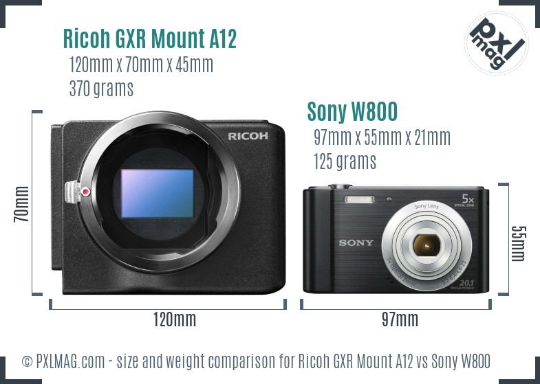 Ricoh GXR Mount A12 vs Sony W800 size comparison