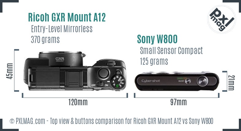 Ricoh GXR Mount A12 vs Sony W800 top view buttons comparison