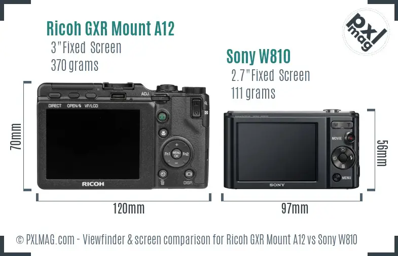 Ricoh GXR Mount A12 vs Sony W810 Screen and Viewfinder comparison