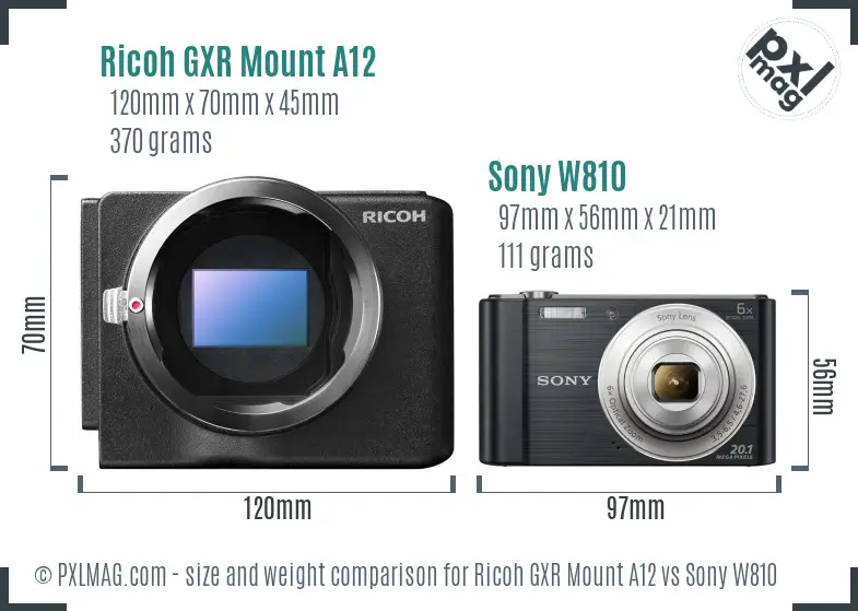 Ricoh GXR Mount A12 vs Sony W810 size comparison
