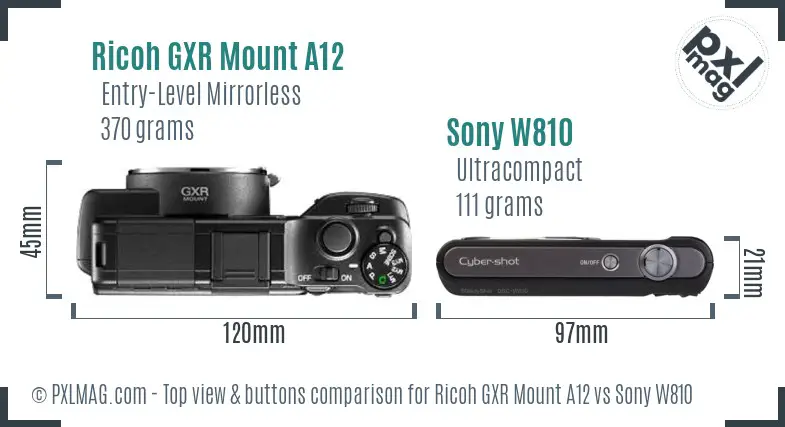 Ricoh GXR Mount A12 vs Sony W810 top view buttons comparison
