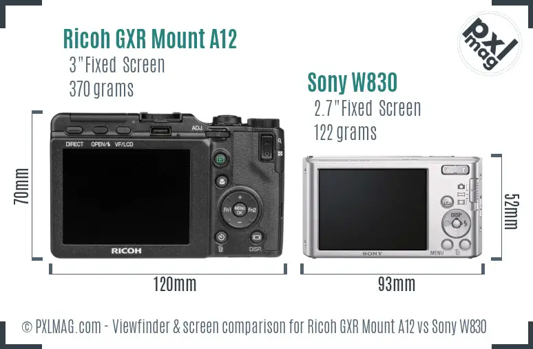 Ricoh GXR Mount A12 vs Sony W830 Screen and Viewfinder comparison