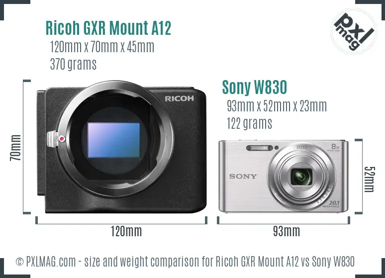 Ricoh GXR Mount A12 vs Sony W830 size comparison