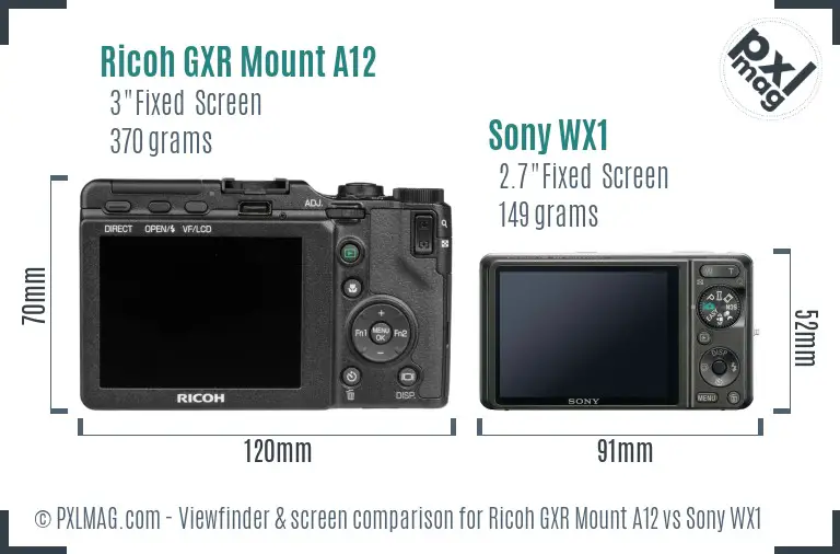 Ricoh GXR Mount A12 vs Sony WX1 Screen and Viewfinder comparison