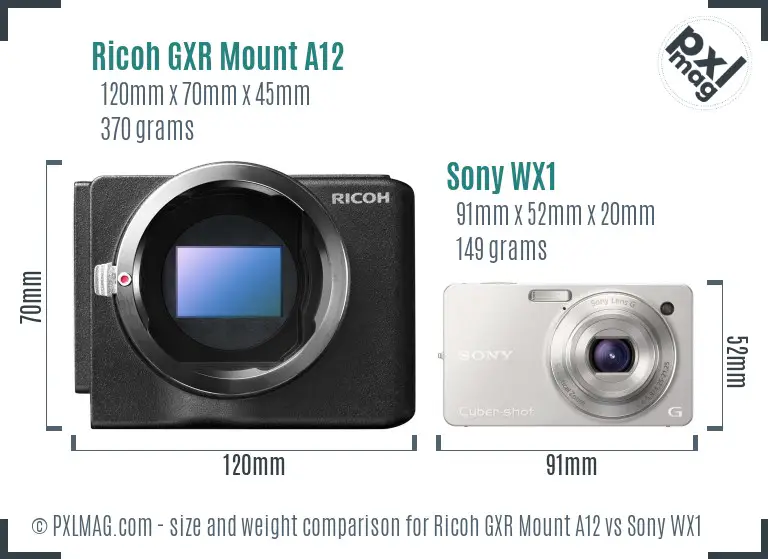 Ricoh GXR Mount A12 vs Sony WX1 size comparison