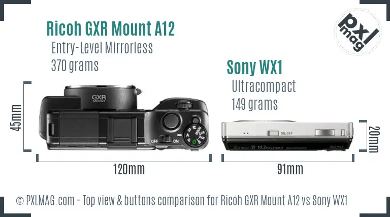 Ricoh GXR Mount A12 vs Sony WX1 top view buttons comparison