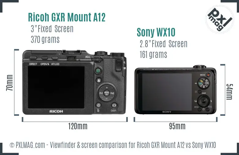 Ricoh GXR Mount A12 vs Sony WX10 Screen and Viewfinder comparison