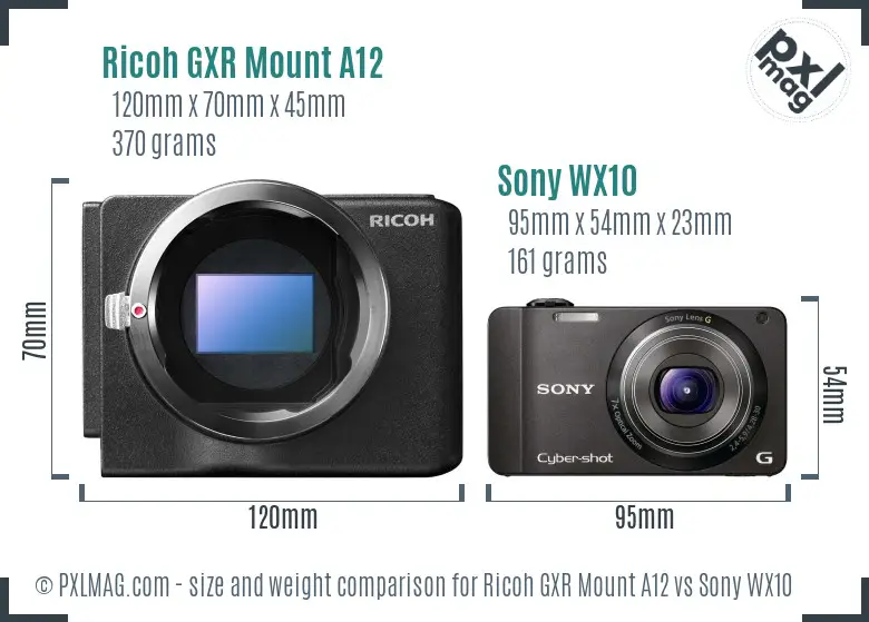Ricoh GXR Mount A12 vs Sony WX10 size comparison