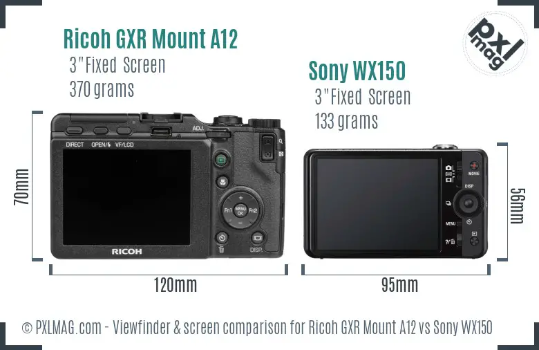 Ricoh GXR Mount A12 vs Sony WX150 Screen and Viewfinder comparison