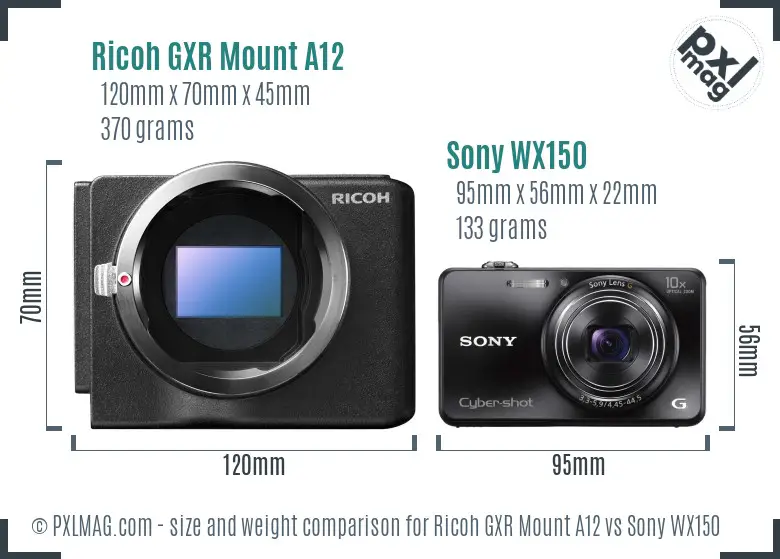 Ricoh GXR Mount A12 vs Sony WX150 size comparison