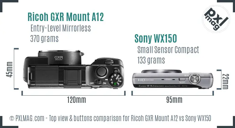 Ricoh GXR Mount A12 vs Sony WX150 top view buttons comparison